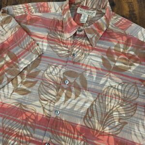 Tori‎ Richard Men's M Cotton Lawn Tropical Leaf Print Button Up Shirt Red Biege